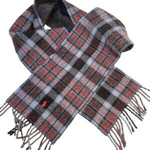 polo ralph lauren gray red black plaid wool blend classic reversible sca…
